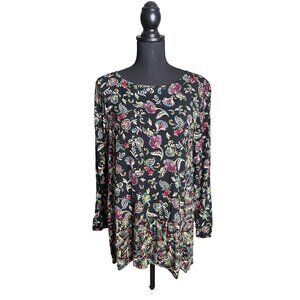 J. Jill Women's Black Floral Long Sleeve Tunic Size L